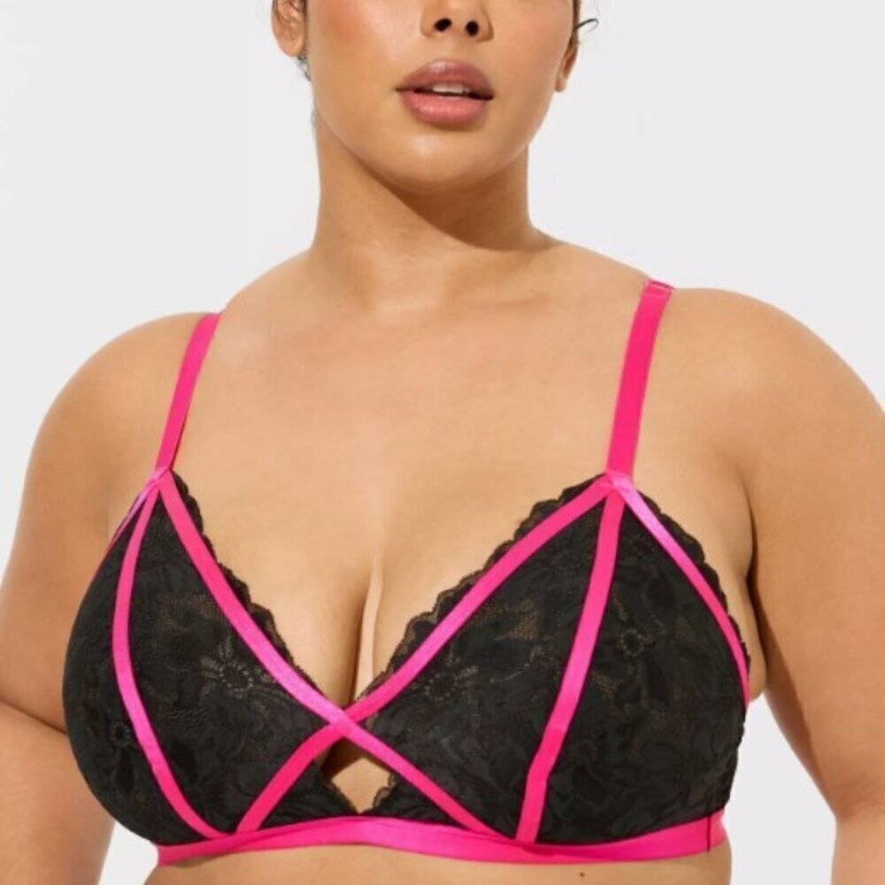 Torrid - Neon Nights Keyhole Halter Bralette in Rich Black & Pink Glo​​​​​​​